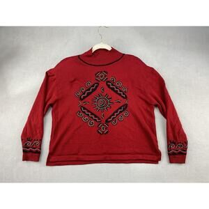 ST JOHN Collection By Marie Sz L Mock Neck Sweater Aztec Gold Studs